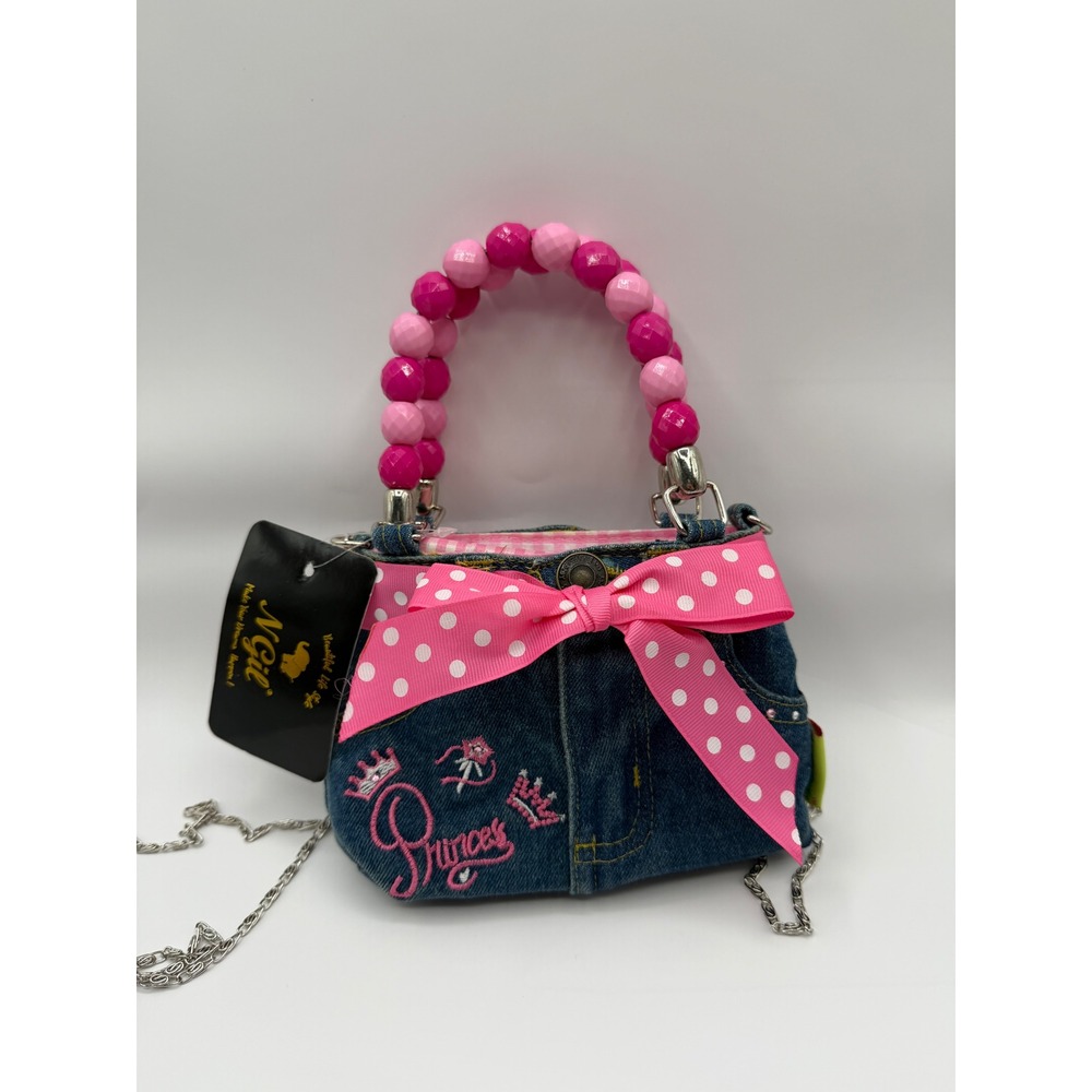 Bootie Bags Girls Denim Princess Purse Pink Bow Beaded‎ Handle CSS548-PINK
NEW
